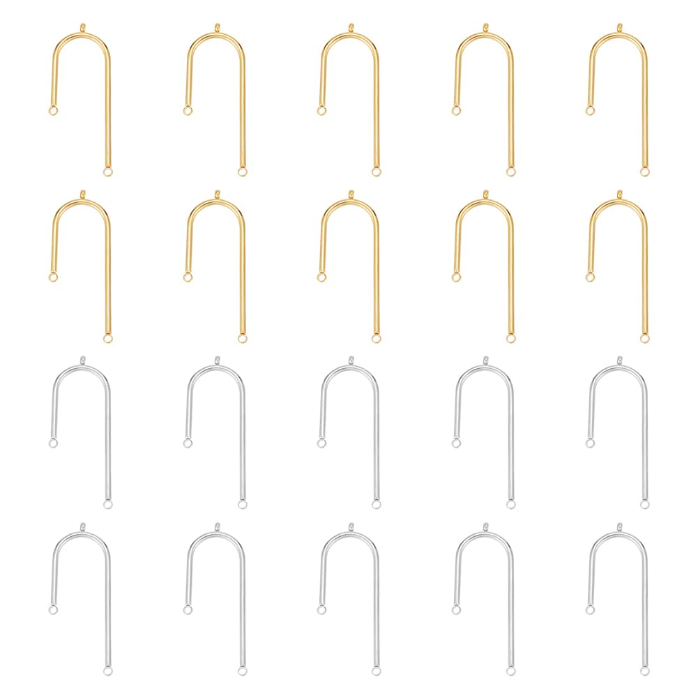 UNICRAFTALE about 20pcs 39.5mm Asymmetric Length Chandelier Component Links Arch Stainless Steel Connectors Charms Golden and Stainless Steel Color Links for Necklace Dangle Earring Jewelry Making