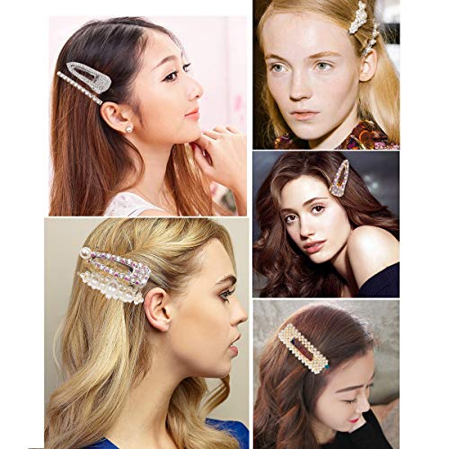 9PCS Glitter Sparkly Rhinestone Hair Clips Pearls Hairpins Barrettes Handmade Crystal Alligator Clips Hair Accessories for Girls Women Bridesmaid Wedding Bridal