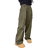 Rolanko Girls Cargo Pants Wide Leg Streetwear Kids Pants with Pockets Trendy Jogger Trousers 4-14 Years