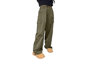 Rolanko Girls Cargo Pants Wide Leg Streetwear Kids Pants with Pockets Trendy Jogger Trousers 4-14 Years