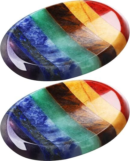 Photo 1 of 2pcs Set 7 Chakra Worry Stone Thumb Crystals - Palm Stones for Stress & Anxiety Relief - Orgone Stone with Healing Properties - Polished Stones for Meditation & Reiki