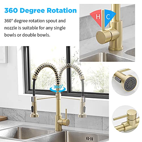 Brushed Gold Pull Down Kitchen Sink Faucet HVNVN Spring Brushed Gold