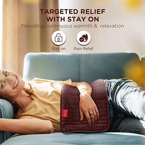 Upgraded Heating Pad for Pain Relief, Comfytemp Large Electric Heat Pad with 9 Heat Setting, Stay on, 5 Auto-Off Timers, Super Soft Flannel for Cramps, Back, Neck and Shoulder, 12 x 24 Inch - Washable