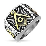 Freemasons Masonic IP Gold and Burnished Square Face Stainless Steel Casting Ring (9)
