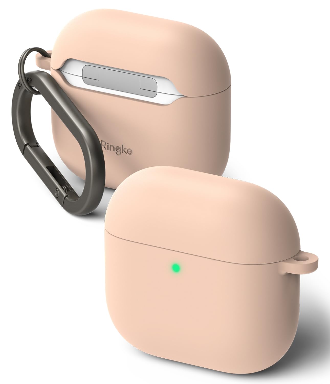 Ringke Silicone Compatible with AirPods 4 Case, Soft Feeling Liquid Silicone Anti-Scratch Shockproof Oil Smudge Proof Protective Cover with Keychain Carabiner for AirPods 4th Generation - Pink Sand