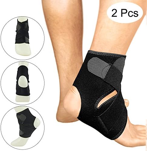 Ankle Brace Adjustable Breathable Sports Black Running Basketball Health Ankle Support Protector for Women and Men (2Pcs-black)