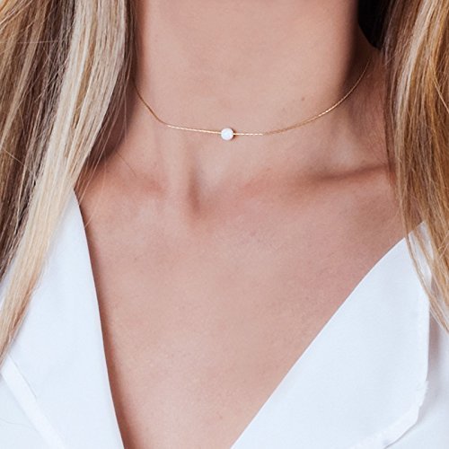 White opal 5mm ball gold filled choker necklace - desig…