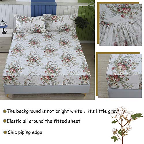 FADFAY Floral Sheets Full Cotton Flower Bed Sheets Shabby Vintage Chic