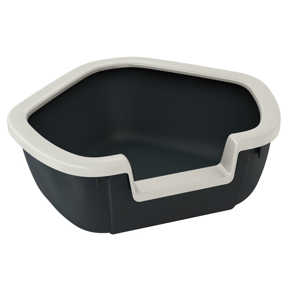 Ferplast Cat Litter Tray, Large Cat Box, with High Edges and Low Entrance, 57.5 x 51.5 xh 22 cm, DAMA Corner Litter Box, Black