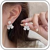 Ximdble Vintage Pearl Stud Earrings Crystal Bow Drop Earrings Rhinestone Bow Pearl Dangle Earrings Boho Pearlt Earrings for Women