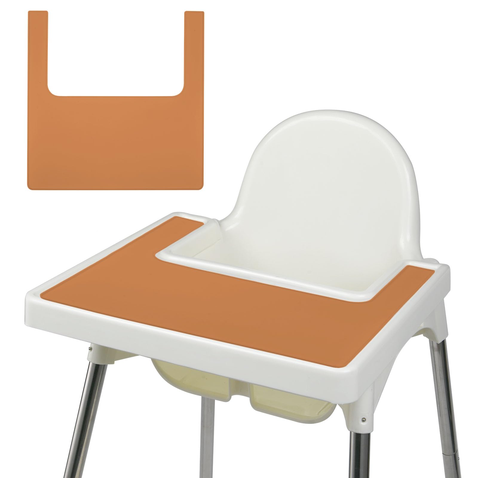 Vicloon High Chair Placemat, Silicone High Chair Mat Silicone Placemat Design for IKEA Antilop High Chair, BPA Free Easy to Clean, for Toddlers and Babies (Orange) — image 1