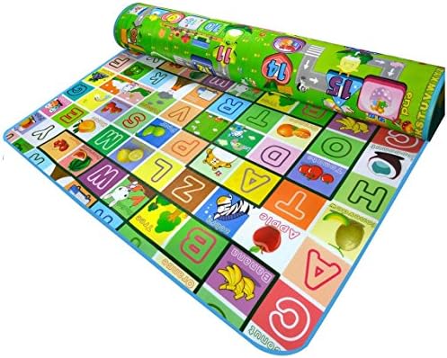 Lightweight Waterproof Sandproof Outdoor Picnic Blanket Yoga Baby Crawling Mat Letter Animal Fruit Pattern,Double-faced Foldable Perfect for Beach Camping Hiking Multigreen (78x70x0.25 Inch)