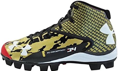 Under Armour Boys' UA Deception Mid RM Jr. Baseball Cleats, Black / Gold / Red, (2Y)