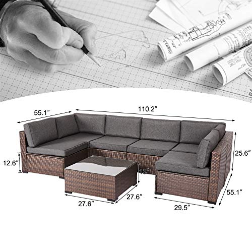 Kinsunny 7 Piece Outdoor Patio Furniture Set Wicker Sectional Sofa with