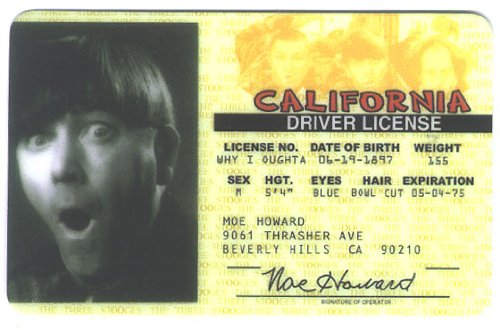 Three Stooges - Moe Howard Driver License Novelty Id Card
