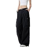 WZIKAI Womens Parachute Cargo Pants Y2K Baggy Cargo Pants Wide Leg Casual Joggers with Pockets