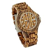 Topwell Wooden WristWatches Date Wood Watch Adjustable Wood Band Wristwatch Zebra Wood Watches