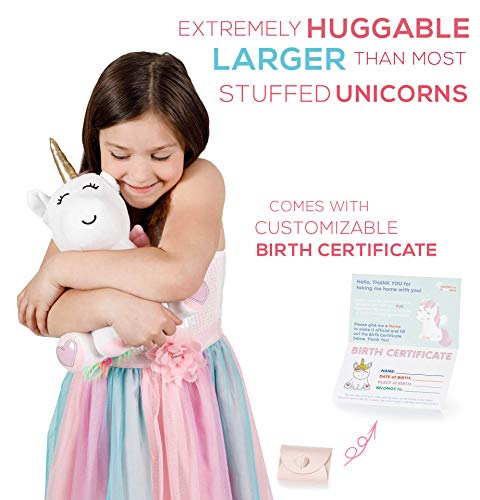Unicorn Stuffed Animal - Cute Unicorn Gifts Large 13" White Unicorns Plush Toy w Pink Wings Rainbow Hair & Writable Pink Heart Paws! Gift Packaged for Graduation, Birthday or Valentines Gift for Girls - Thumbnail 5