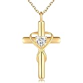 OKISIL 18K Gold Plated Cross Necklace for Women, 925 Sterling Silver Necklaces for Women, Infinity Heart Jewelry with 5A Cubic Zirconia, Anniversary Birthday Baptism Christian Gifts for Women Wife Her