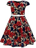 Bonny Billy Girls Classy Vintage Floral Swing Kids Party Dress with Belt 7-8 Years C-Flower