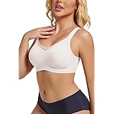 Bras for Women Wireless Push Up, Lace Mesh V-Neck Bra No Underwire, Seamless Full Coverage Comfortable Tshirt Bralette
