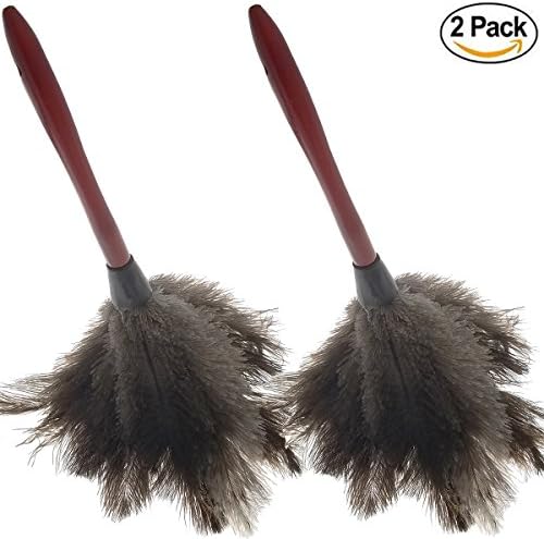 SINYUM Ostrich Duster, Wood Handle, Natural Feathers , 14" L ,2 Pack