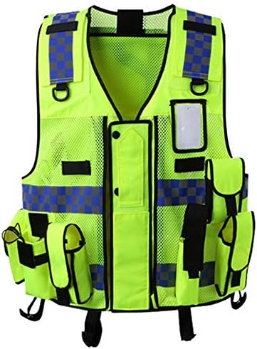 Yamyannie High Visibility Reflective Clothing Outdoor Sports Riding Multi-function Pocket Traffic Safety Vest Reflective Clothing Vest Breathable Fluorescent Green