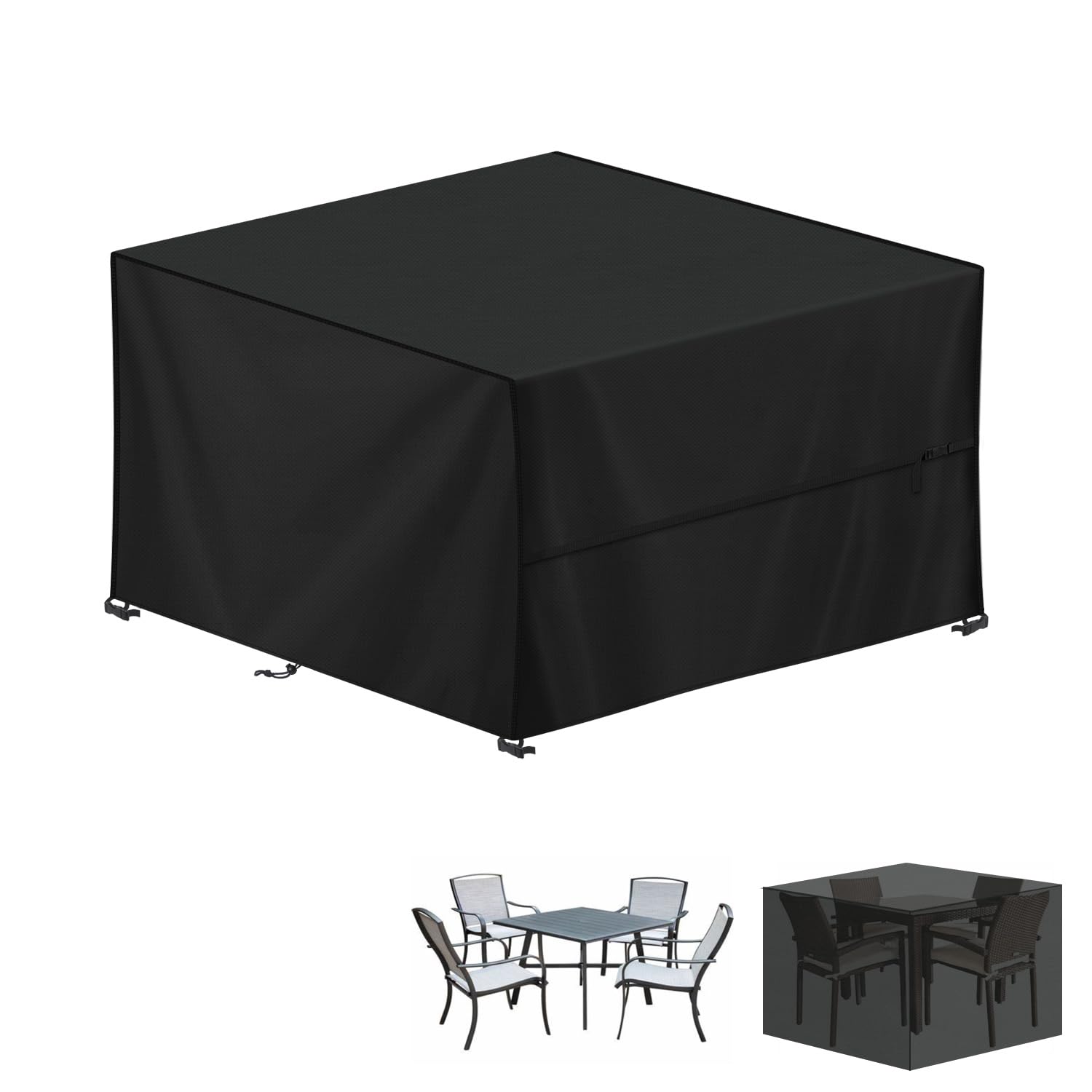 LAMUNI Cube Garden Furniture Cover, 140x140x90cm Rattan Cube Table Cover, 420D Oxford Patio Set Covers Waterproof Outdoor Garden Square Table Covers Windproof Patio Table and Chairs Cover