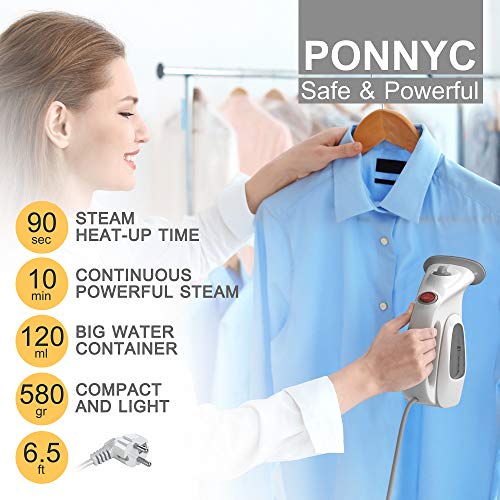 Ponnyc Clothes Steamer - Portable Garment Steamer for Clothes - Handheld Mini Fabric Steamer - Compact Hand Iron Steamer - Anti-Spill Steamer for Travelling & Home - Safe & Handy Travel Steamer