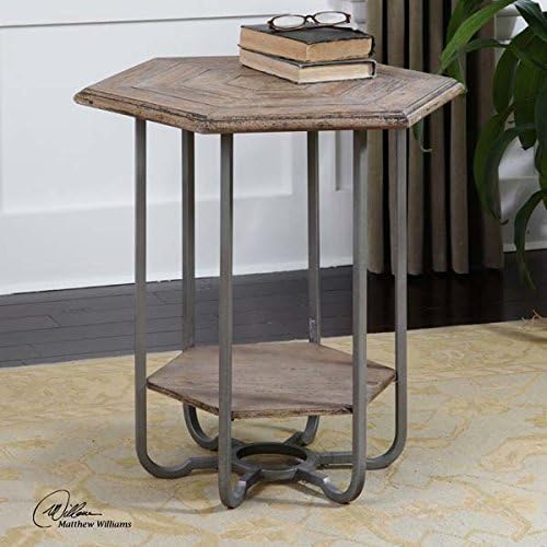 Zinc Decor Industrial Style Forged Metal & Wood Accent Side Table