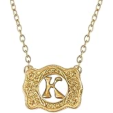 14K Gold Belt Buckle Necklace Western Style Initial Letter Pendant Necklace, Decorative Belt Buckle Frame Design