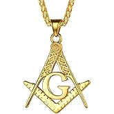 FaithHeart Masonic Necklace for Men, Freemason Compass Symbol 18K Gold Plated/Stainless Steel Free and Accepted Masons Pendant Jewelry with Gift Box