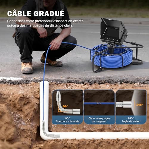 ZELCAN Endoscopic Camera with 4.3" LCD Screen 12 LED Lights Cable 20m 32GB Card, IP68 Waterproof Pipeline Inspection Camera, Sewer Camera Endoscope