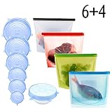 Silicone Food Storage Bag，Reusable Food Preservation Bag Airtight Seal Food Storage Container & Silicone Stretch Lids, Various Sizes Silicone Storage Covers Expandable Food Covers