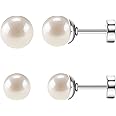 SmileBelle 2pairs Titanium Flat Back Earrings, Silver Pearl Studs Earrings for Women Screw Back Earrings for Girls Hypoallergenic Cartilage Stud Silver Nap Sleep Earrings Helix Piercing Jewelry（4+6mm)