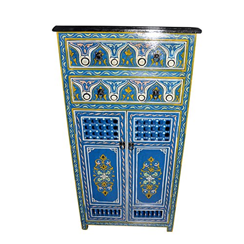 Blue Handpainted Moroccan Cabinet Handmade Armoire Wardrobe