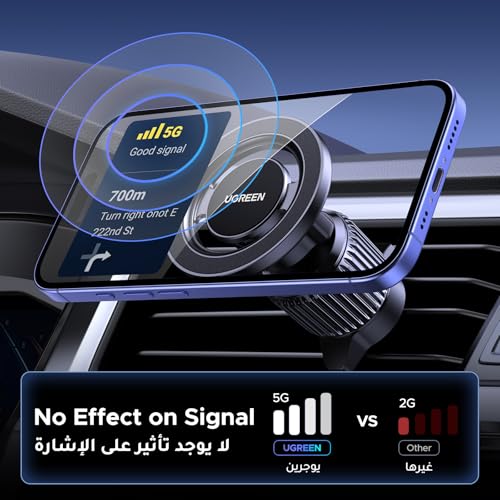 UGREEN MagSafe Car Phone Holder Magnetic Car Mount, [360° Rotation Super Stable], One-hand Auto Lock, No Blocking Air Vent Magnetic Mobile Holder, Fit for iPhone 17/16/15, Samsung S25/24/23/Z Flip