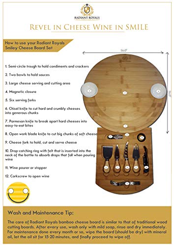 Extra Large Smiley Cheese Board Set | Unique Housewarming Gifts, Men, Women Birthday, Mothers Day | Magnetic Drawer holding Cheese Knives, Serving Forks, Wine Accessories