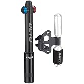 Mini Bike Pump with CO2 Inflator - Dual Mode Hand Pump/ CO2 Valve | Portable Bike Tire Pump Patented Auto-Switching Twin Head Fit Presta/Schrader (NO CO2 cartridges)