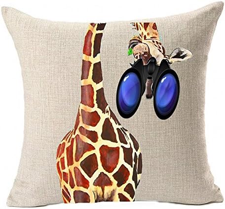 Andreannie Nordic Simple Ink Painting Watercolor Animal Giraffe Telescope Cotton Linen Throw Pillow Case Cushion Cover NEW Home Office Decorative Square 18 X 18 Inches Christmas Gift ยกยญ (33)