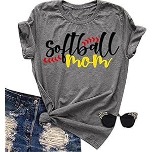 YUYUEYUE Softball Mom Letter Print T-Shirt Womens O-Neck Short Sleeve Top Tee