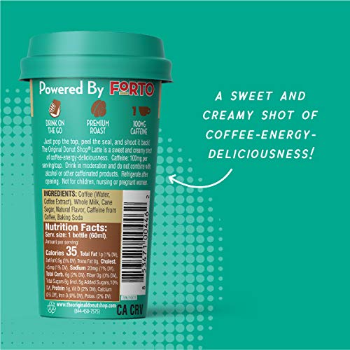 Donut Shop Coffee Shots - 100mg Caffeine, Sweet & Creamy Latte, Tasty coffee energy boost in a ready-to-drink 2-ounce shot, 6 pack