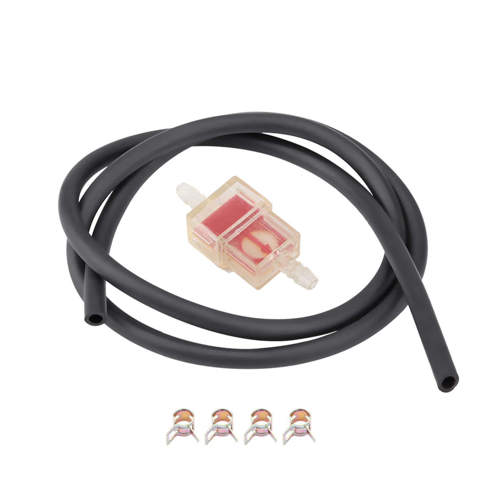 Fuel Filter 6mm 1/4 inch Motorcycle Scooter Square + Fuel Hose + Line Clamp Set(Red)