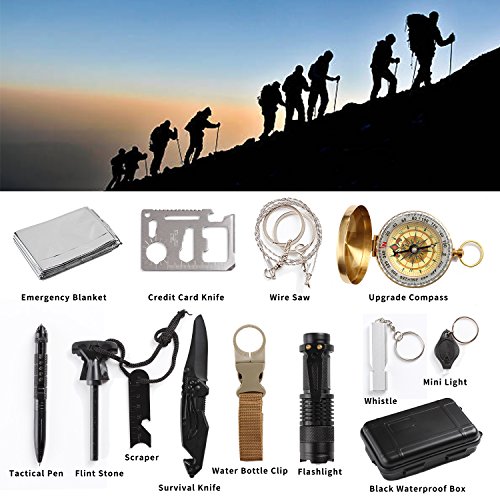 losun Emergency Survival Kit 13 in 1, Outdoor First Aid Kit, SOS Survival Tools for Wilderness Adventures, Trip, Cars, Camping Climbing, Hiking, Biking, Hunting, Disaster Preparedness