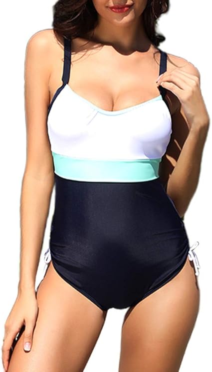 navy and white swimming costume