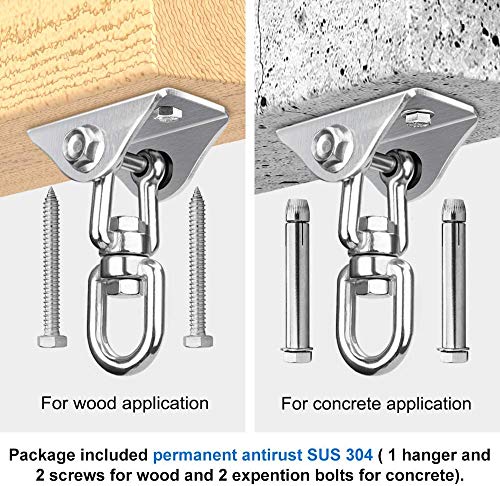 TEHEO 450KG Kapazität Deckenhaken Hängematte Edelstahl 360° Dreh Schaukelhaken für Hängesessel,Betonholz,Hängematte… – Bild 8