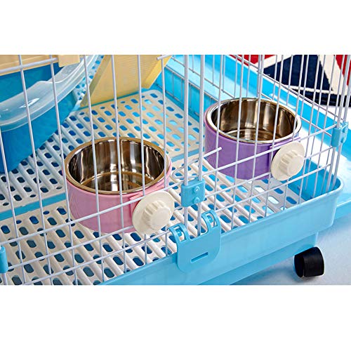 Dog Bowl Feeder Pet Puppy Food Water Bowl, 2-in-1 Plastic Bowl & Stainless Steel Bowl, Removable Hanging Cat Rabbit Bird Food Basin Dish Perfect for Crates & Cages, Pink