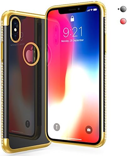 For iphone X Case, LESEEING iphone X Case Protection for iphone X Cases with Diamond Bumper and Gold Edge Black iphone X Case - iphone 10 Case Black