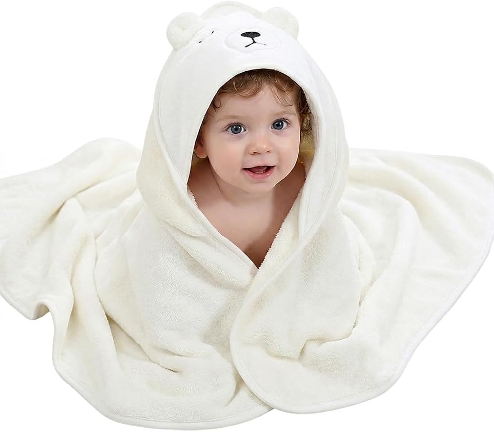 HiABsee Baby Towels with Hood Ultra Soft 80x80cm White Bear Animal Design