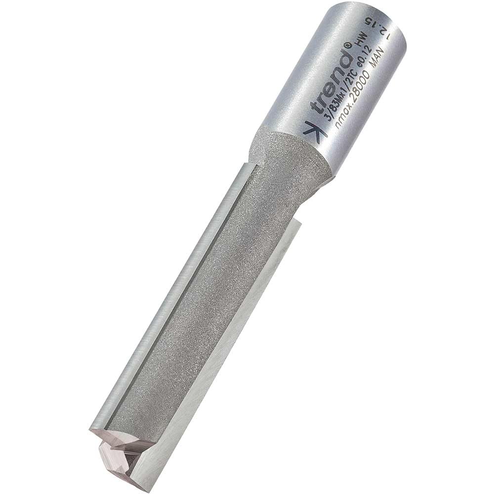 Trend Professional Two Flute Router Cutter, 1/2 Inch Shank, 12.7mm Cut Diameter & 50mm Cut Length, Tungsten Carbide Tipped, 3/83MX1/2TC